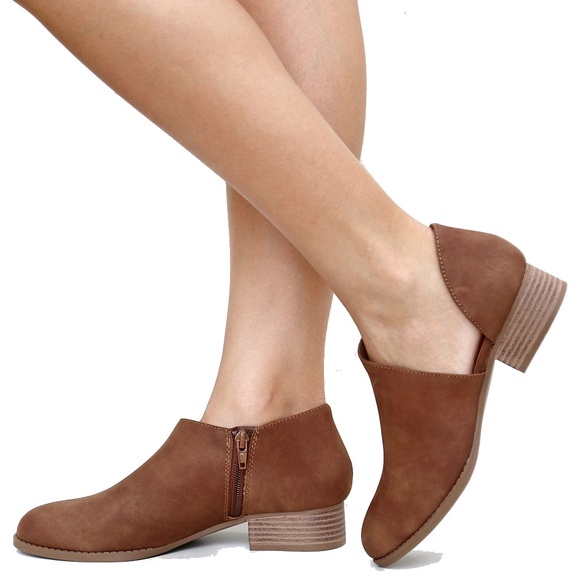 Cognac Brown Side Cutout Ankle Booties Boots Shoes - Picture 1 of 5
